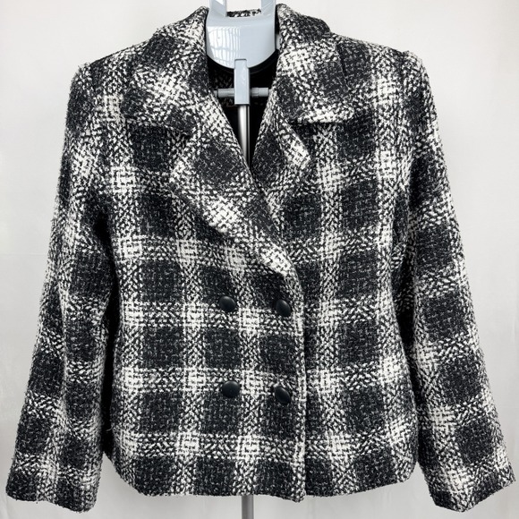 East 5th Jackets & Blazers - East 5th Buffalo Plaid Boucle Peacoat Jacket Womens XL Black White Old Money